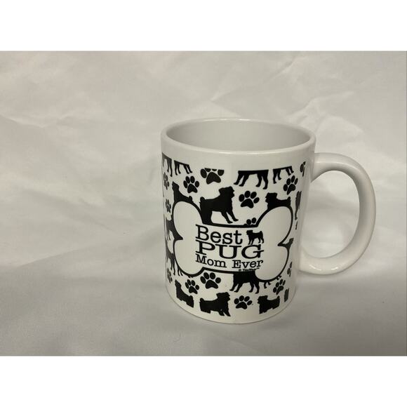 THATWEAR BEST PUG MOM EVER WHITE CERAMIC WITH BLACK PAWS PUGS COFFEE TEA MUG - Picture 3 of 7